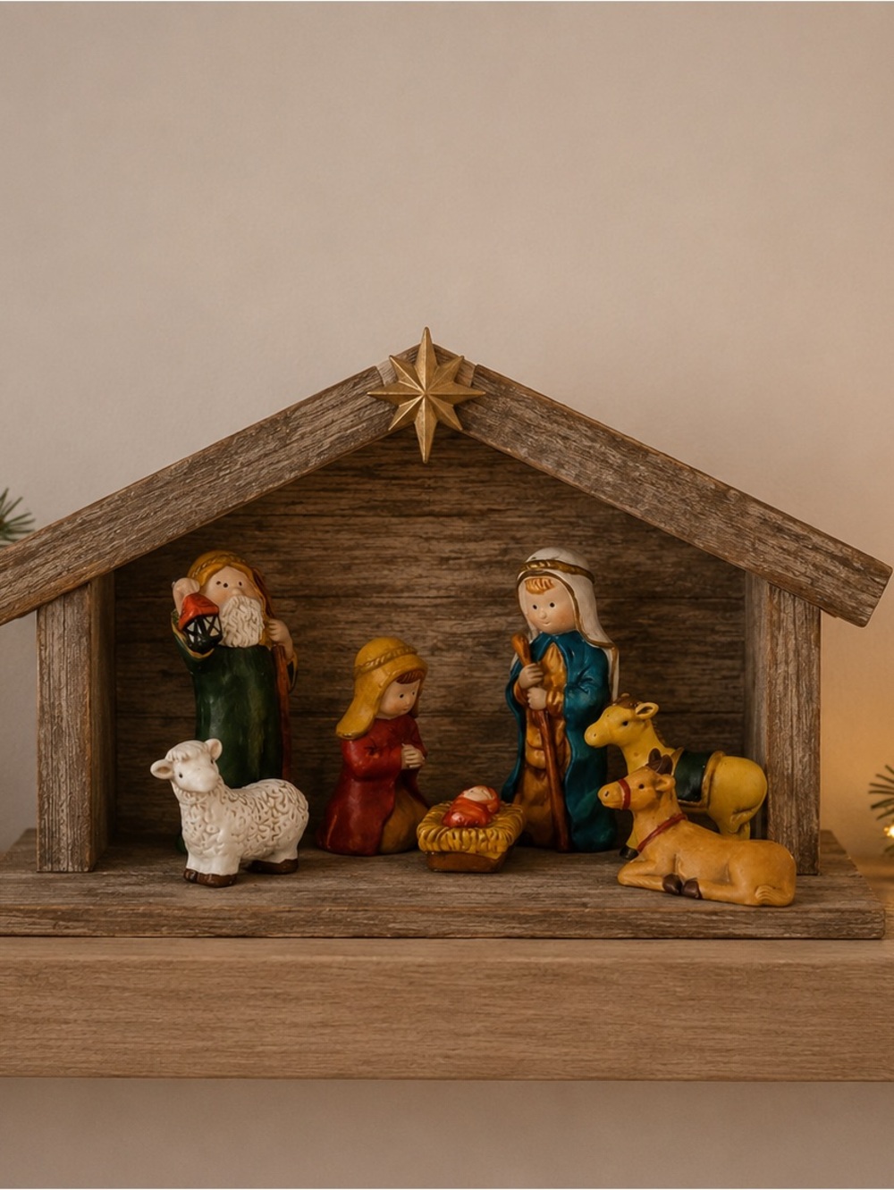 Hand-Painted Ceramic Nativity Set – Childlike Figures (7 Pieces) Christian decor